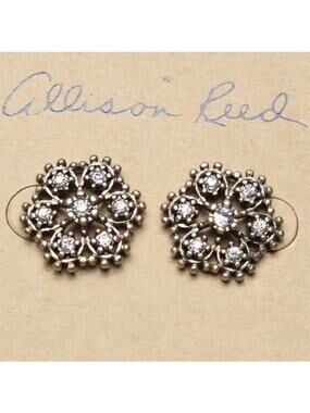 Allison Reed Gold Rhinestone Crystal Round Stud Post Fashion Earrings ~ NEW